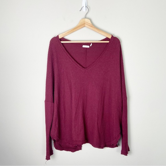 Out From Under Burgundy Oversized Thermal Waffle Knit Long Sleeve - Picture 1 of 6